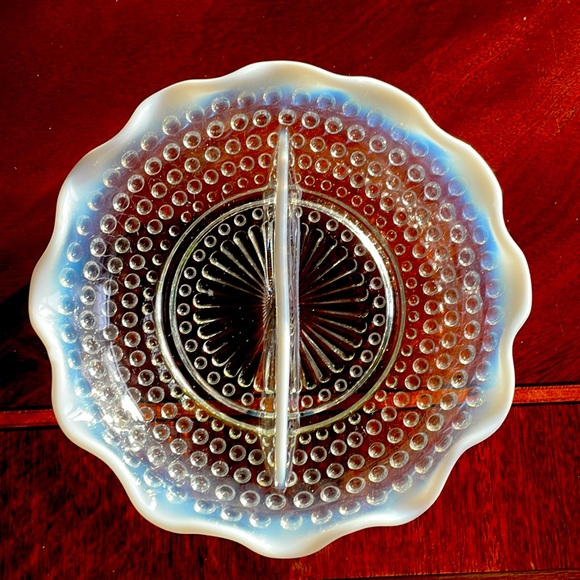 Anchor Hocking Other - Moonstone hobnail relish dish vintage 1940s Anchor Hocking